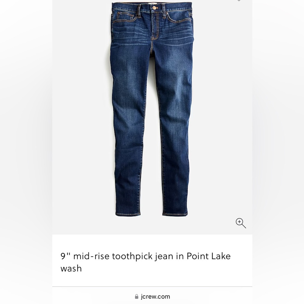 J Crew 9" mid-rise toothpick jean in Point Lake wash